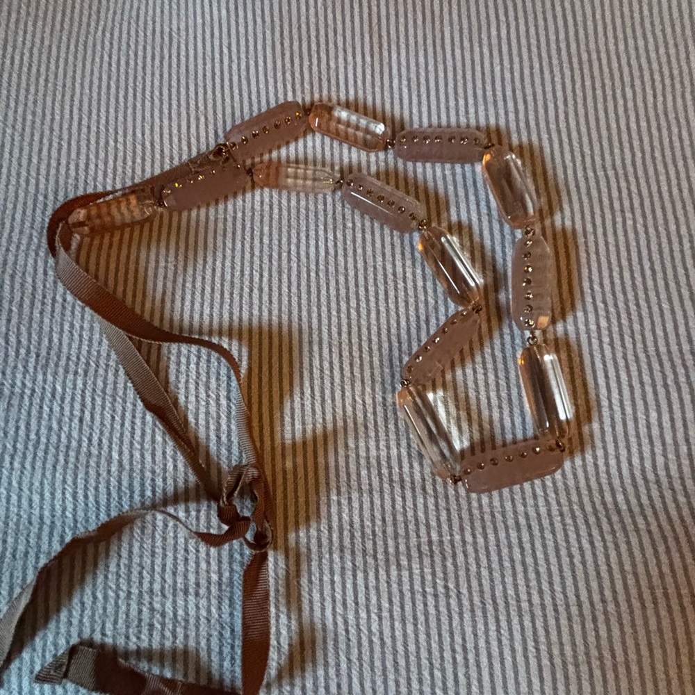J. Crew,Clear pink hued with Brown tie ribbon Necklace. - Picture 3 of 6